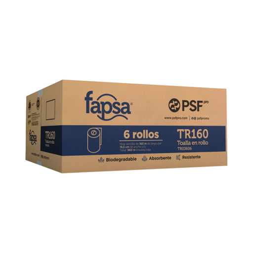 [FPSTR160] Toalla Fapsa De Rollo Para Manos 160M Blanco C/6Pz