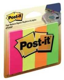 [MMM6714] Banderitas C/Adhesivo Post-It Plastico 1X3" Colores Neones C/4Pz 50 Hojas