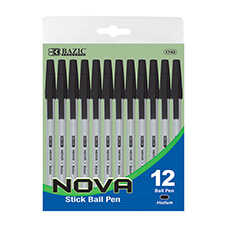 [BZC1742] Bazic Nova Black Color Stick Pen (12/Pack)