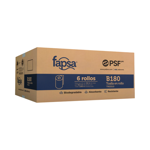 [FPSB180] Toalla Fapsa De Rollo Para Manos Pro 180M Blanco C/6Pz