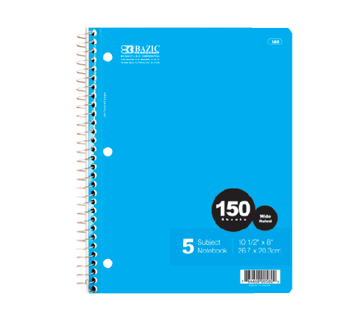 [BZC580] Cuaderno Profesional Bazic Espiral Raya 5 Divisiones 150 Hojas