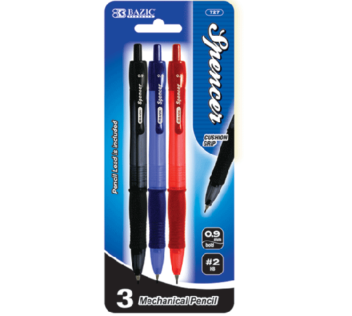 [BZC727] Lapicero Bazic Spencer .9Mm Transparente Surtido C/3Pz