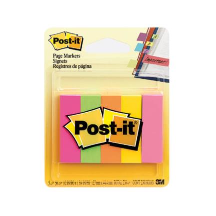 [MMM6705AF] Banderitas C/Adhesivo Post-It 0.5X1.75" Colores Neon C/5Pz 250 Hojas