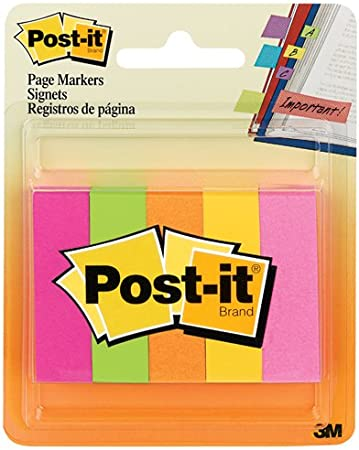 [MMM6705AF] Banderitas C/Adhesivo Post-It Plastico .5X1.75" Colores Neon C/5Pz 100 Hojas