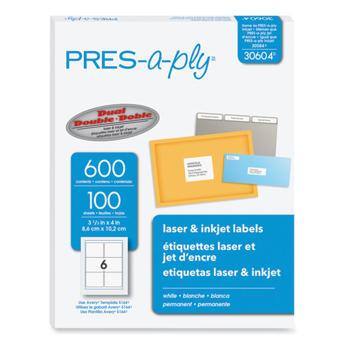[AVE30604] Etiqueta Avery Pres A Ply Laser 3-1/3X4" Blanco C/600Pz