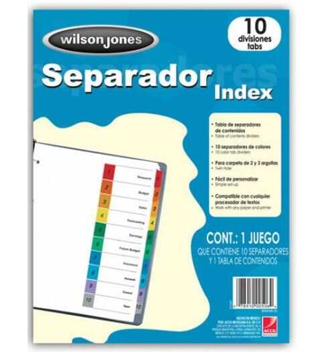 [WLJP1347] Separador Wilson Jones T/C Blanco 1-10 Ceja Multicolor