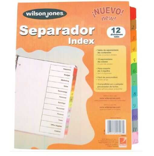 [WLJP1348] Separador Wilson Jones T/C Blanco 1-12 Ceja Multicolor 