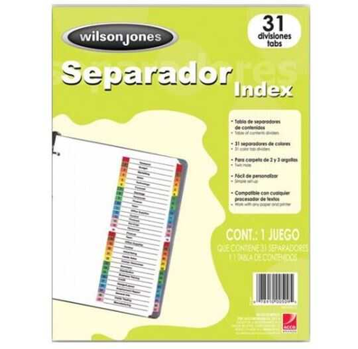 [WLJP1366] Separador Wilson Jones T/C Blanco 1-31 Ceja Multicolor