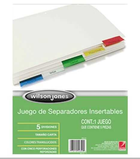 [WLJP6127] Separador Blanco Wilson Jones T/C 5 Cejas Multicolor