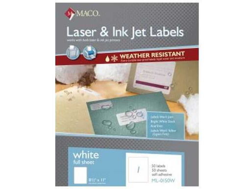 [MACML0150W] Lsr Wht Label  8-1/2" X 11"  Weather Proof
