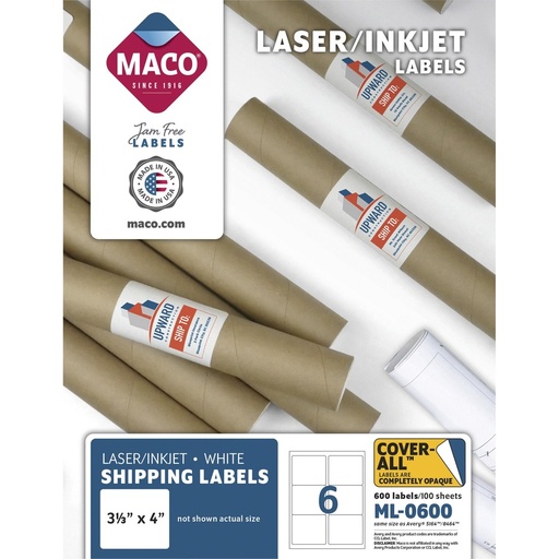 [MACML0600] Lsr Wht Label 3-1/3"X 4" W/600
