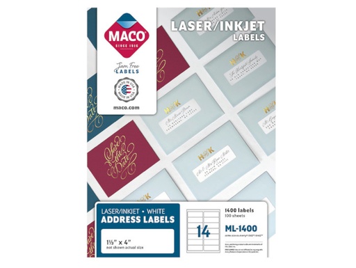 [MACML1400] Lsr Wht Label 1-1/3"X 4" W1400