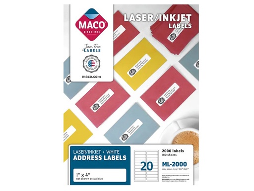 [MACML2000] Lsr Wht Label 1"X 4" W/2000