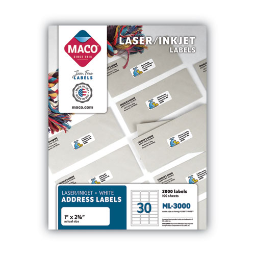 [MACML3000] Lsr Wht Label 1"X 2-5/8" W3000