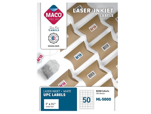 [MACML5000] Lsr Wht Label 1/2"X 1-3/4" W2M