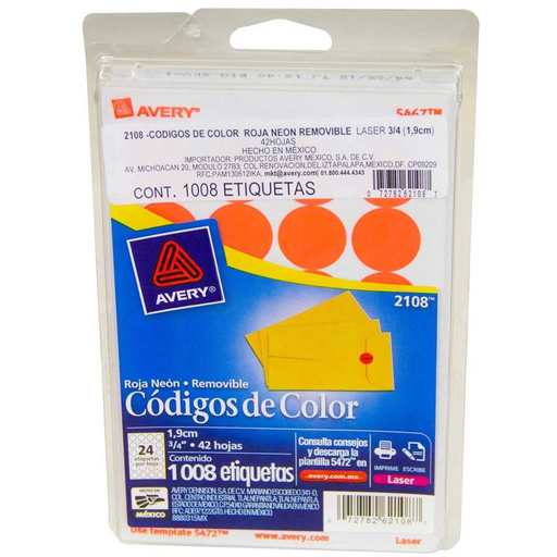 [AVE2106] Etiqueta Avery Redonda 3/4" Naranja C/1008Pz