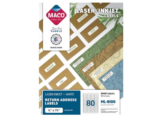 [MACML8100] Lsr Wht Label 1/2"X 1-3/4" W8M