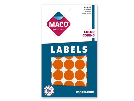 [MACMR12127] Etiqueta Maco Redonda 3/4" Naranja C/1000Pz