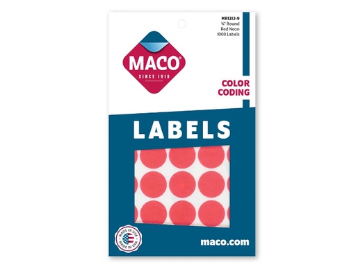 [MACMR12129] Etiqueta Maco Redonda 3/4" Rojo Fluorescente C/1000Pz