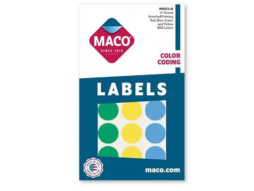 [MACMR1212A1] Labels 3/4" Rd/Blu/Grn/Yel
