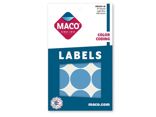[MACMR2020LB] Etiqueta Maco Redonda 1-1/4" Azul Claro C/400Pz