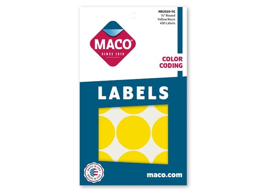 [MACMR2020YG] Etiqueta Maco Redonda 1-1/4" Amarillo Fluorescente C/400Pz