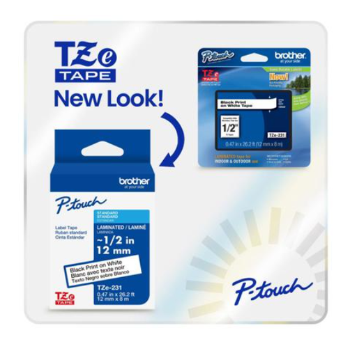 [BRTTZE231G] Cinta Laminada Brother Estandar Texto Negro Sobre Cinta Blanca De 12Mm X 8M