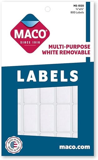 [MACMS1020] Etiqueta Maco Rectangular Blan 5/8X1-1/4" C/800Pz