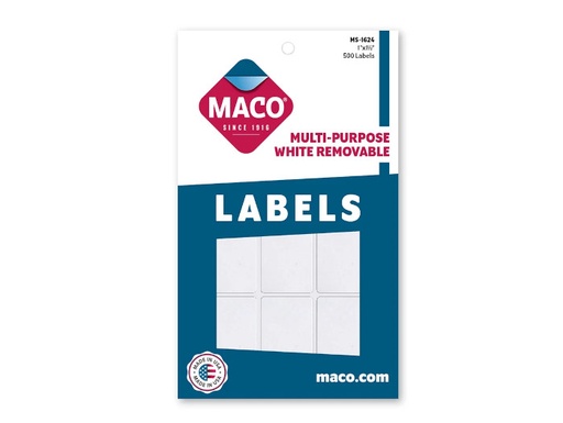 [MACMS1624] Etiqueta Maco Rectangular Blan 1X1-1/2" C/500Pz