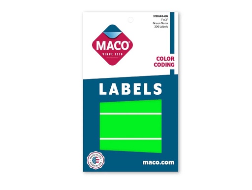 [MACMS1648GG] Etiqueta Maco Rectangular 1X3" Verd Fluor C/200Pz