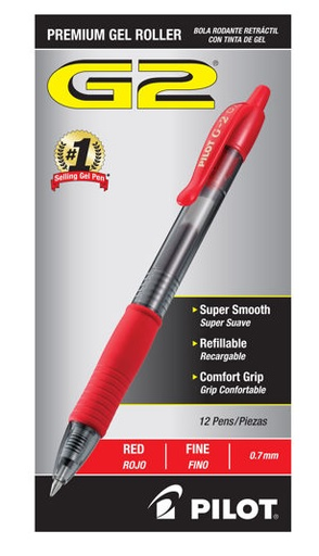 [PIL31022] Pluma Pilot G2 Gel Rolbal Retractil .7Mm Punto Fino Rojo