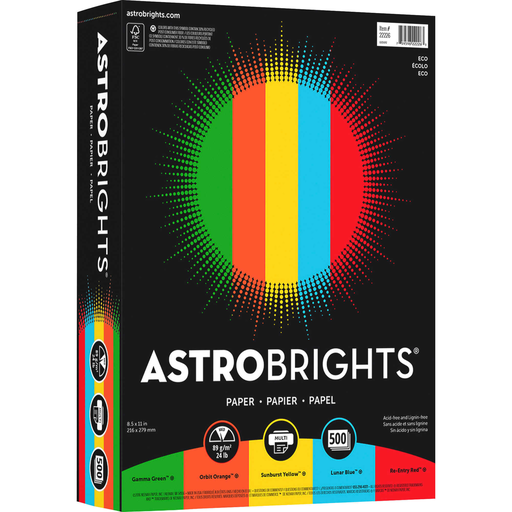 [WAU22226] Papel Bond Astrobrights T/C 5 Colores Tono Eco 24# Surtido 500 Hojas
